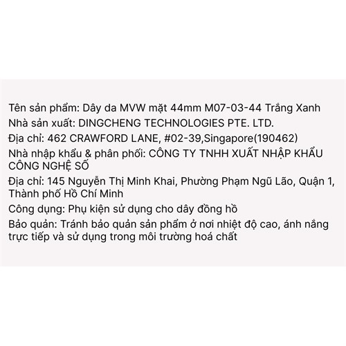 Dây da MVW mặt 44mm M07-03-44 Trắng Xanh Màu Màu combo