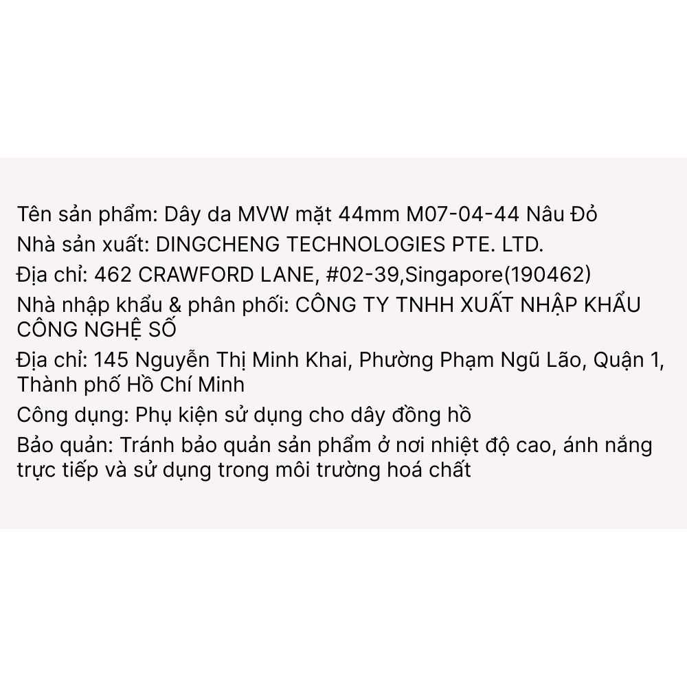 Dây da MVW mặt 44mm M07-04-44 Nâu Đỏ Màu Màu combo