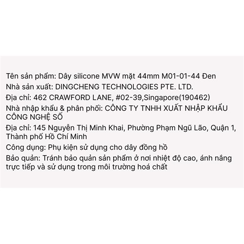 Dây silicone MVW mặt 44mm M01-01-44 Đen Màu Đen