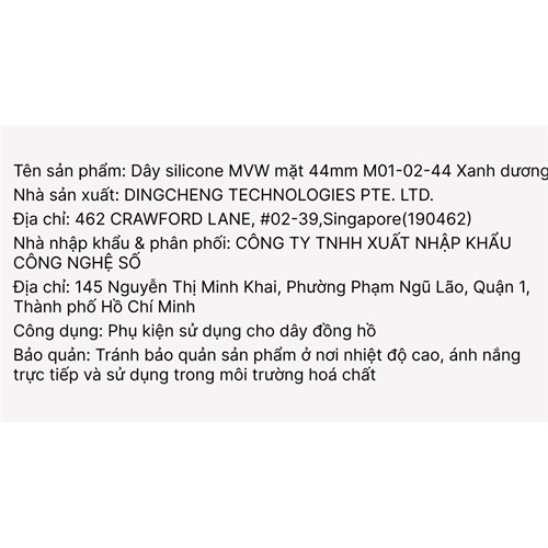 Dây silicone MVW mặt 44mm M01-02-44 Xanh dương Màu Xanh Dương