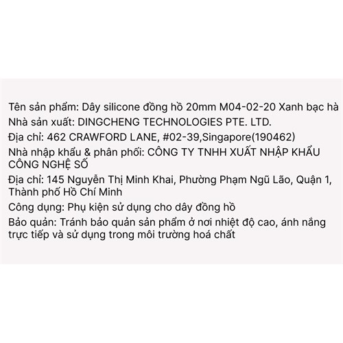 Dây silicone đồng hồ 20mm M04-02-20 Xanh bạc hà Màu Xanh Bạc Hà