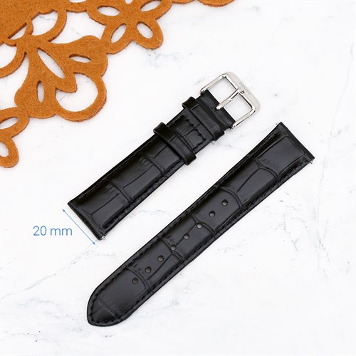 Dây da tổng hợp đồng hồ 20mm L023-01 Đen Màu Đen