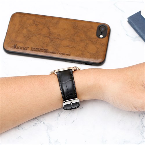 Dây da tổng hợp đồng hồ 20mm L023-01 Đen Màu Đen