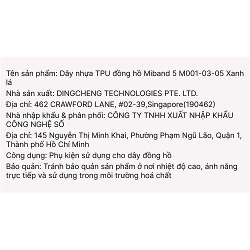 Dây nhựa TPU đồng hồ Miband 5 M001-03-05 Xanh lá Màu Xanh lá