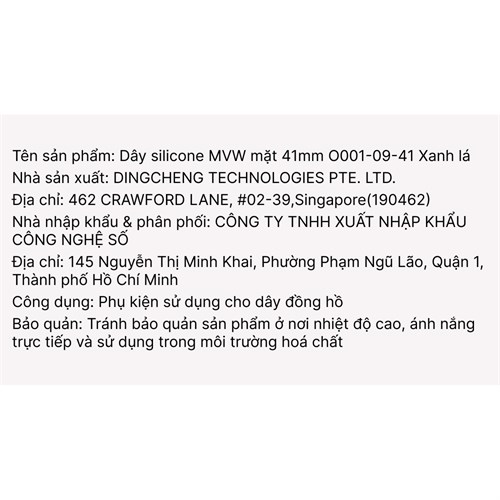 Dây silicone MVW mặt 41mm O001-09-41 Xanh lá Màu Xanh lá