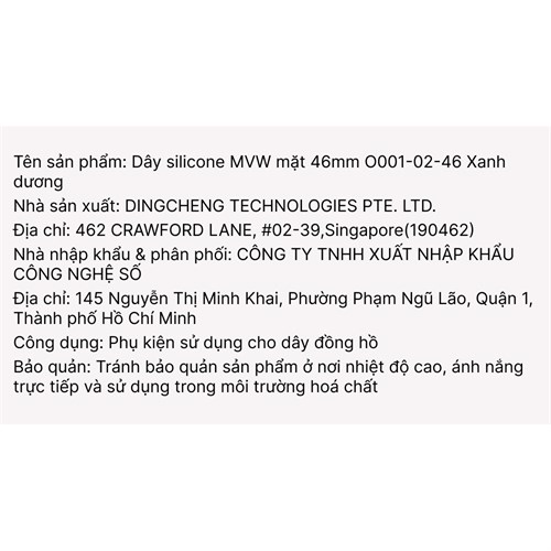 Dây silicone MVW mặt 46mm O001-02-46 Xanh dương Màu Xanh Dương