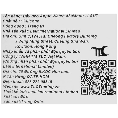 Dây Silicone Apple Watch Laut Active 2 44mm Màu Đen