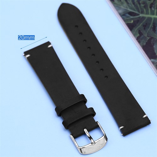 Dây da đồng hồ 20mm LS017-02 Đen Màu Đen