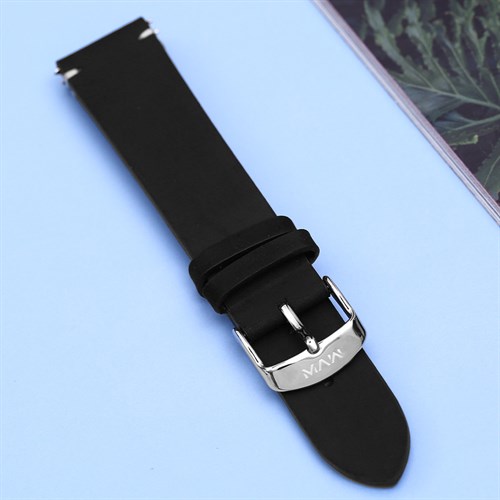 Dây da đồng hồ 20mm LS017-02 Đen Màu Đen