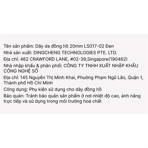 Dây da đồng hồ 20mm LS017-02 Đen Màu Đen