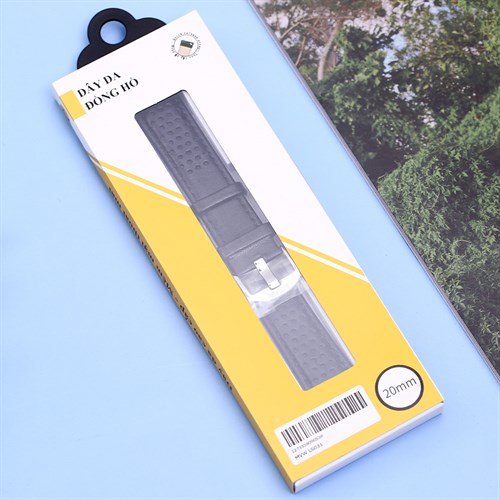 Dây da đồng hồ 20mm LS031 Đen Màu Đen