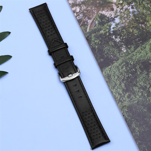 Dây da đồng hồ 20mm LS031 Đen Màu Đen