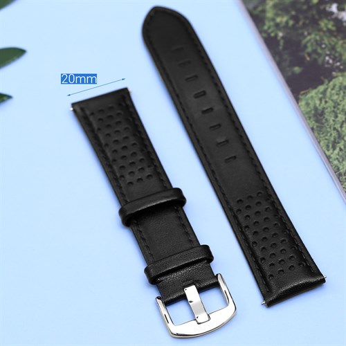 Dây da đồng hồ 20mm LS031 Đen Màu Đen