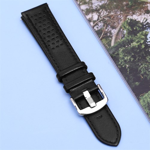 Dây da đồng hồ 20mm LS031 Đen Màu Đen