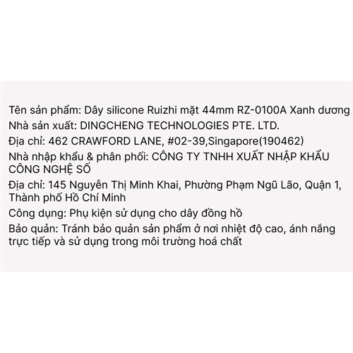 Dây silicone Ruizhi mặt 44mm RZ-0100A Xanh dương Màu Xanh Dương