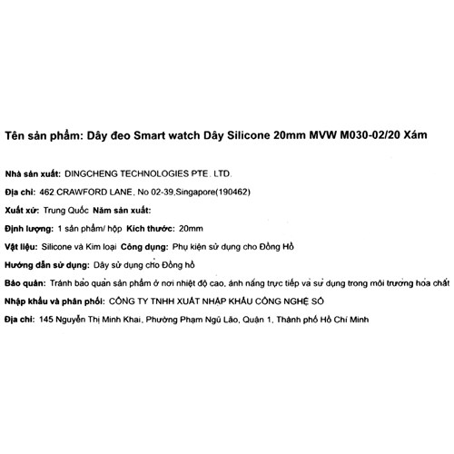 Dây silicone đồng hồ 20mm M030-02 Xám Màu Xám
