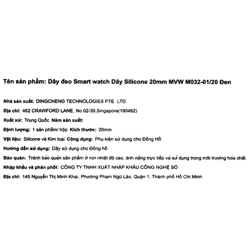 Dây silicone đồng hồ 20mm M032-01 Đen Màu Đen