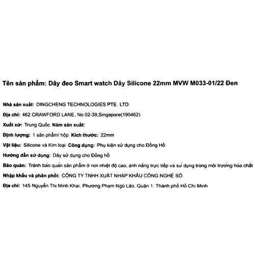 Dây silicone đồng hồ 22mm M033-01 Đen Màu Đen