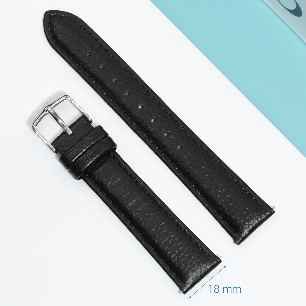 Dây da đồng hồ 18mm SL101-03 Đen Màu Đen