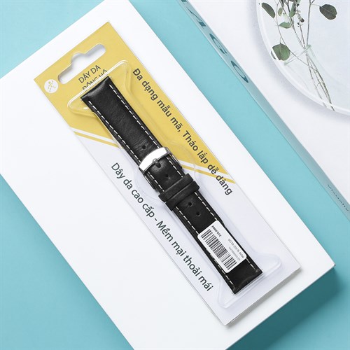 Dây da đồng hồ 20mm SL102-01 Đen Màu Đen