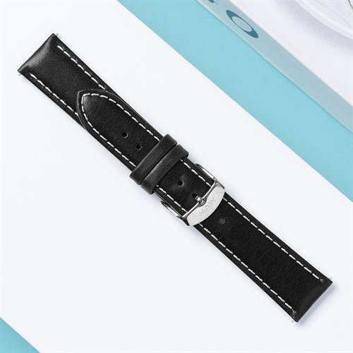 Dây da đồng hồ 20mm SL102-01 Đen Màu Đen