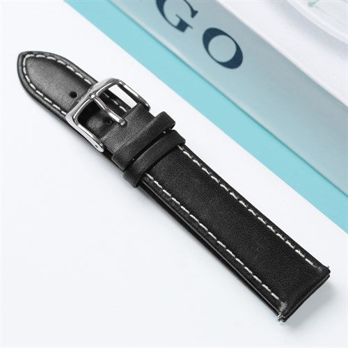 Dây da đồng hồ 20mm SL102-01 Đen Màu Đen