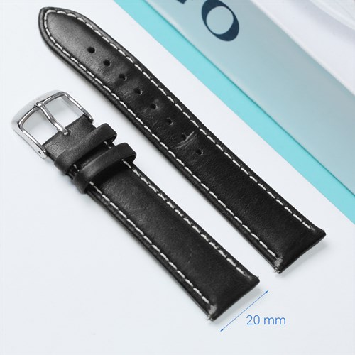 Dây da đồng hồ 20mm SL102-01 Đen Màu Đen