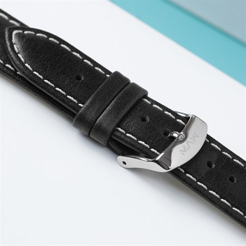 Dây da đồng hồ 20mm SL102-01 Đen Màu Đen