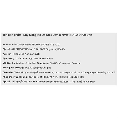 Dây da đồng hồ 20mm SL102-01 Đen Màu Đen