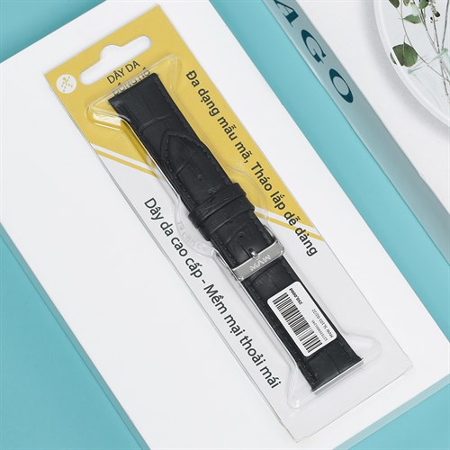 Dây da đồng hồ 22mm SL103-02 Đen Màu Đen