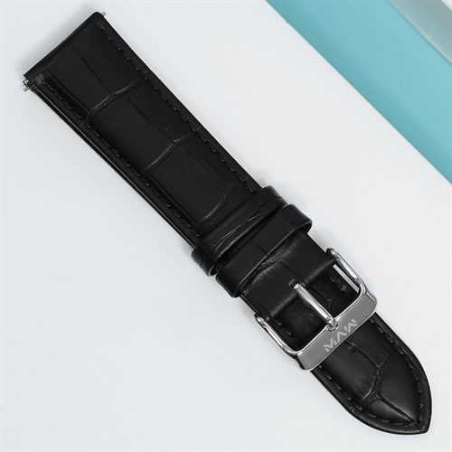 Dây da đồng hồ 22mm SL103-02 Đen Màu Đen