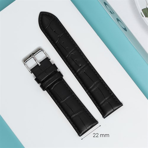 Dây da đồng hồ 22mm SL103-02 Đen Màu Đen