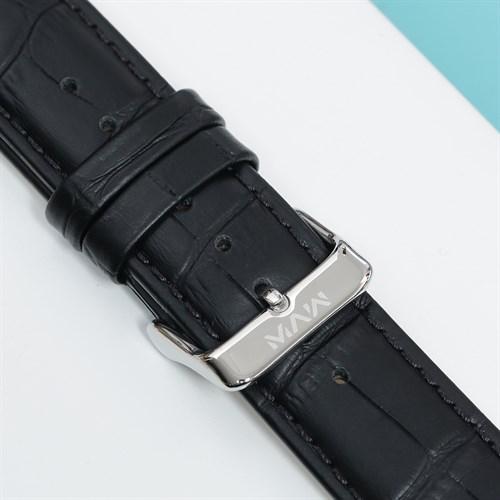 Dây da đồng hồ 22mm SL103-02 Đen Màu Đen