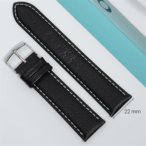 Dây da đồng hồ 22mm SL103-03 Đen Màu Đen