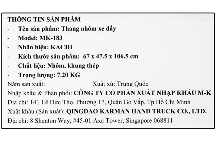 Thang nhôm xe đẩy Kachi MK-183