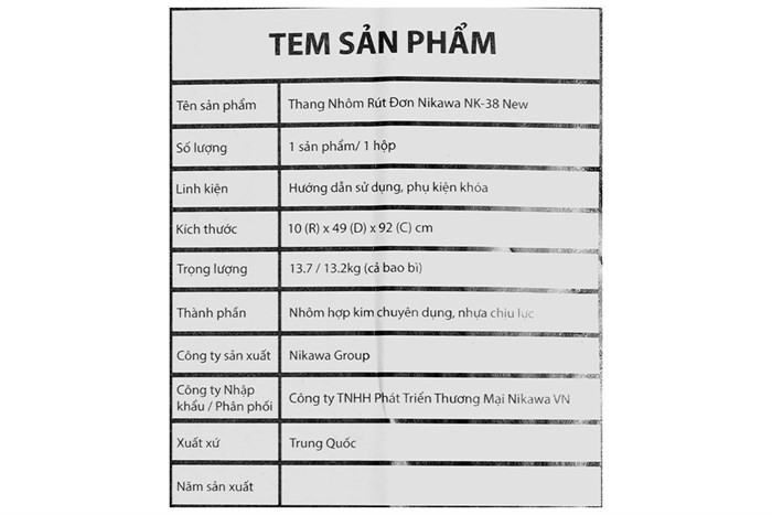 Thang nhôm rút đơn 13 bậc Nikawa NK-38 Màu Xám