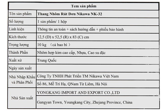 Thang nhôm rút đơn 11 bậc Nikawa NK-32
