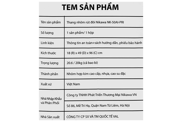 Thang nhôm rút đôi 8 x 2 bậc Nikawa NK-50AI-PRI Màu Xám