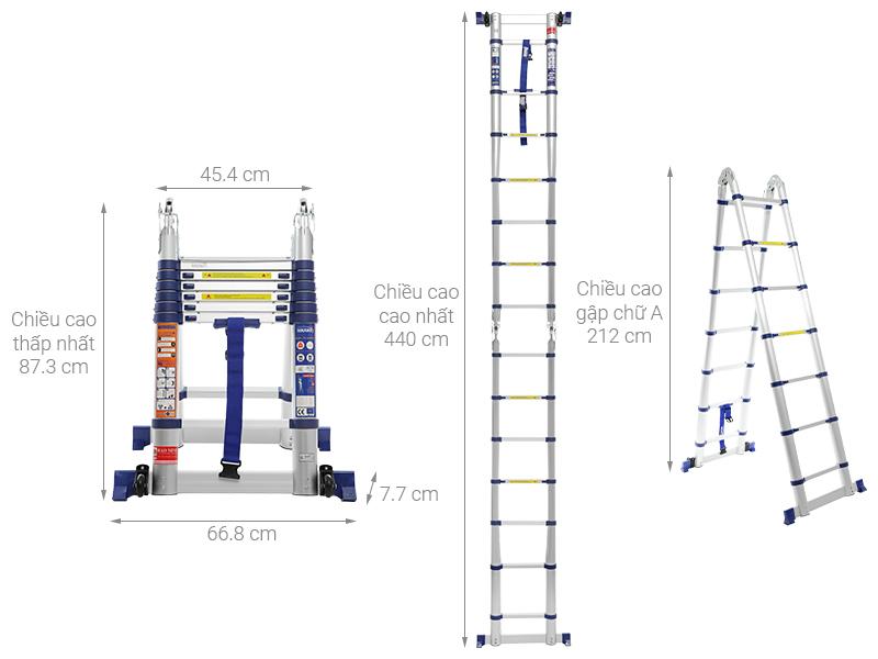 Thang nhôm rút đôi 7 x 2 bậc Nikawa NK-44AI-PRI
