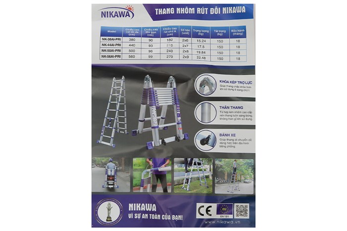 Thang nhôm rút đôi 7 x 2 bậc Nikawa NK-44AI-PRI