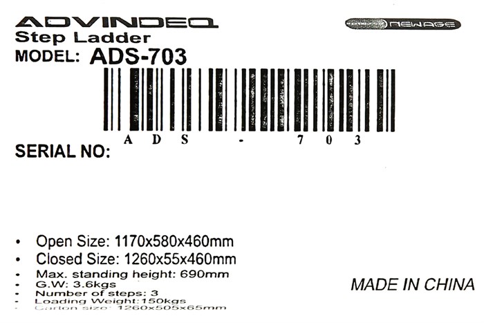 Thang nhôm ghế 3 bậc Advindeq ADS-703 Màu Xám
