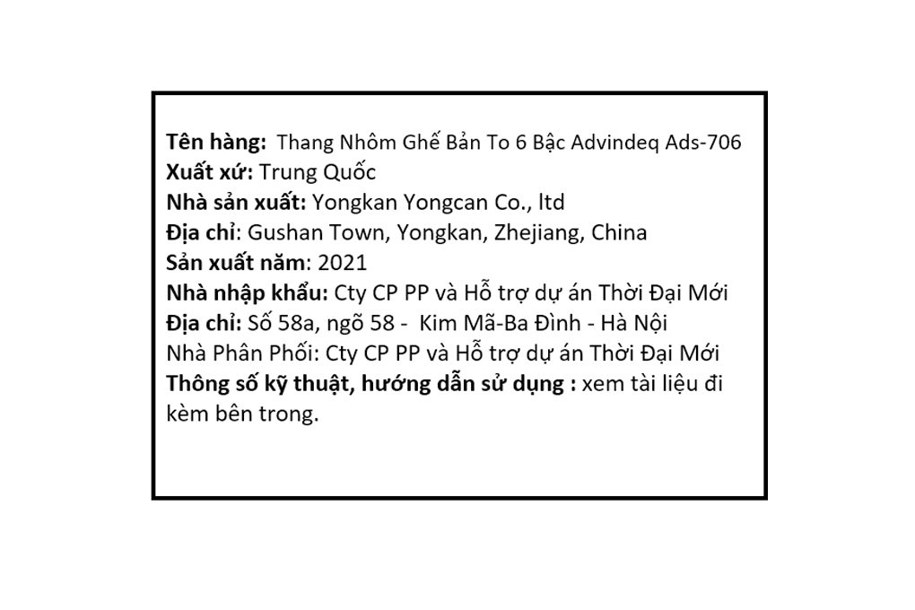 Thang Nhôm Ghế Bản To 6 Bậc Advindeq ADS-706