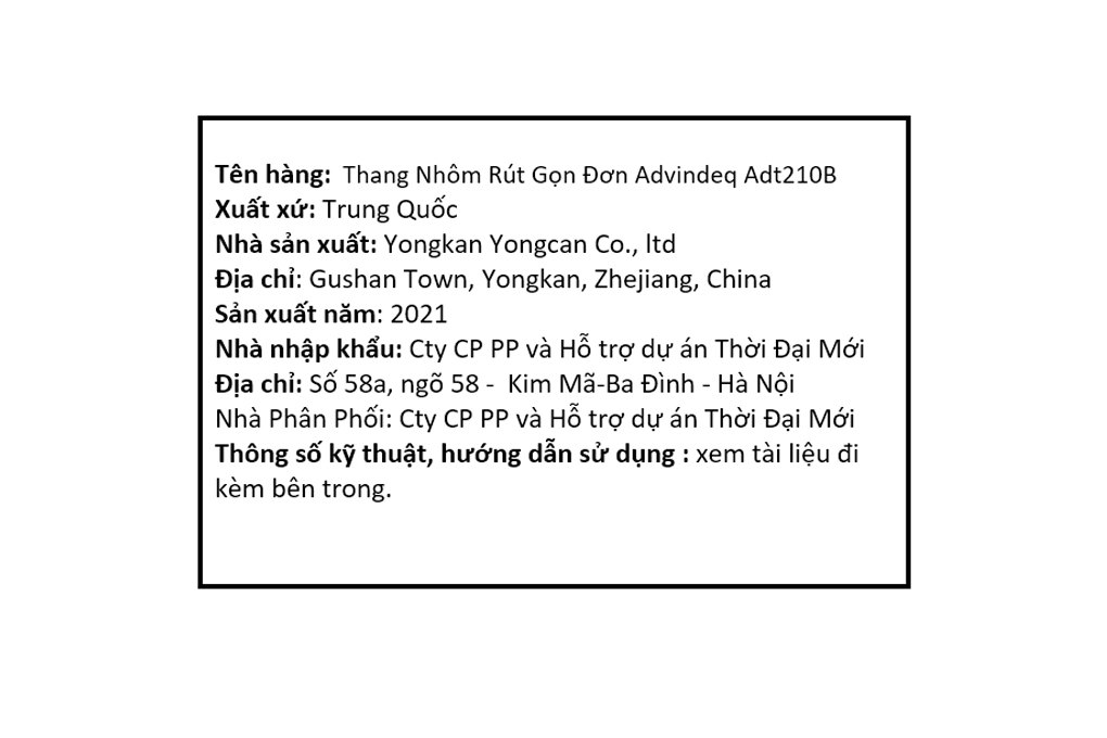 Thang nhôm rút đơn 11 bậc Advindeq ADT210B Màu Xám