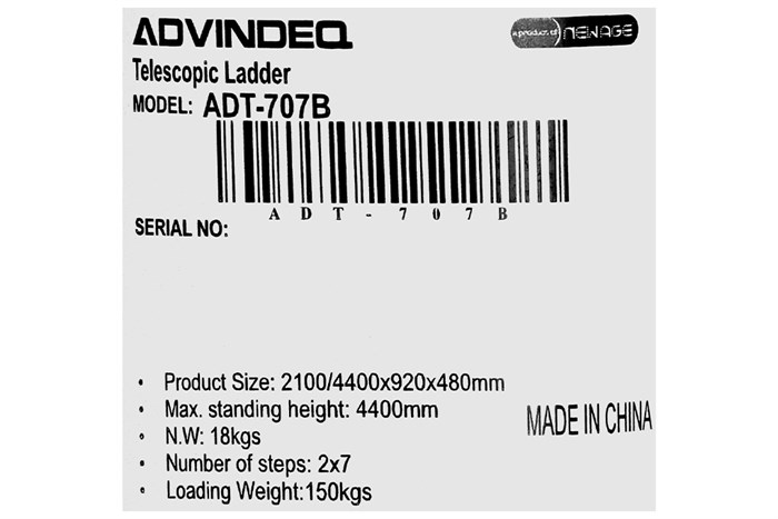 Thang nhôm rút đôi 7 x 2 bậc Advindeq ADT707B Màu Xám