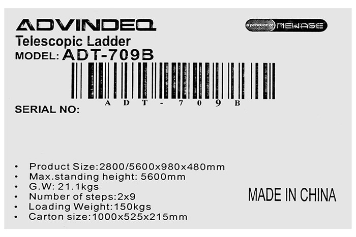 Thang nhôm rút đôi 9 x 2 bậc Advindeq ADT709B Màu Xám