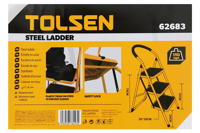 Thang nhôm ghế 3 bậc Tolsen 62683 150 kg Màu Đen - Vàng