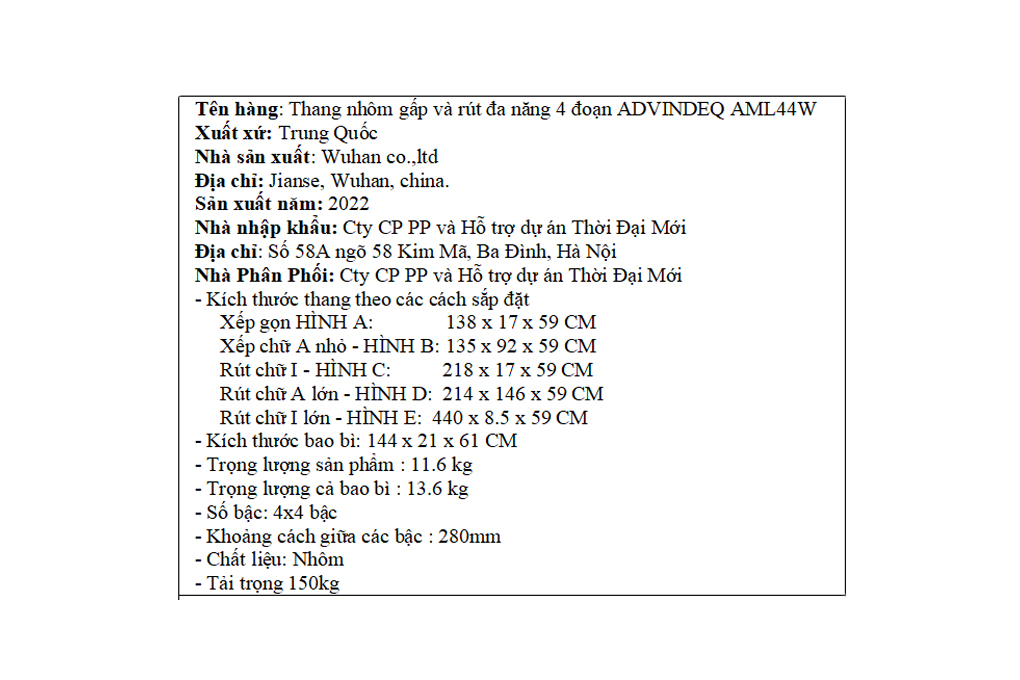 Thang nhôm gấp và rút chữ A 4 x 4 bậc Advindeq AML44W Màu Bạc
