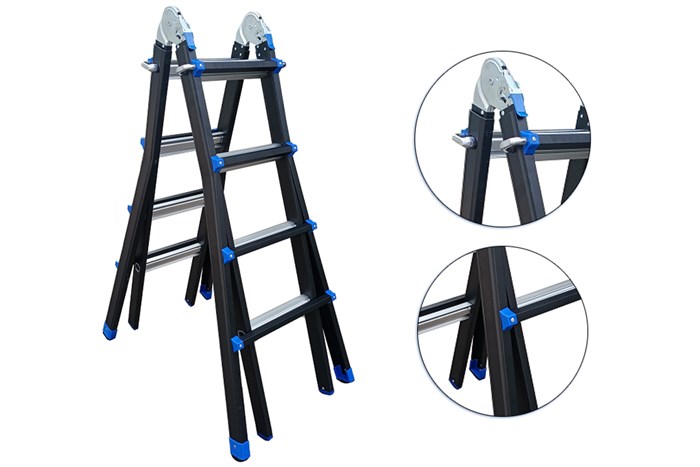 Thang nhôm gấp và rút chữ A 4 x 4 Advindeq AML44B Màu Đen