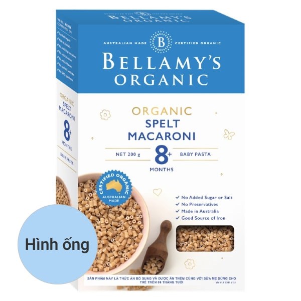 Nui ăn dặm hữu cơ Bellamys Organic hình ống 200g (từ 8 tháng) - AVAKids.com