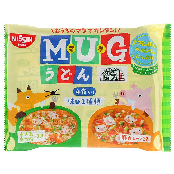 4 gói mì udon ăn dặm vị đậu phụ, cà ri heo Nissin MUG 94g (từ 1 tuổi)